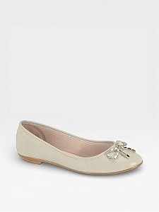 Sapatilha Feminina Moleca Com Laço Pedraria Verniz Branco Off