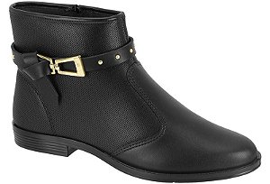 Bota Moleca Cano Curto Fivela Dourada Detalhes Em Tiras Napa Gales /Preto