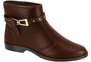 Bota Moleca Cano Curto Fivela Dourada Detalhes Em Tiras Napa Gales/Cafe