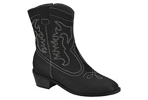 Bota Moleca Country Cano Curto Com Bordado Salto Bloco Preto
