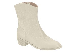 Bota Moleca Country Cano Curto Com Bordado Salto Bloco Branco Off