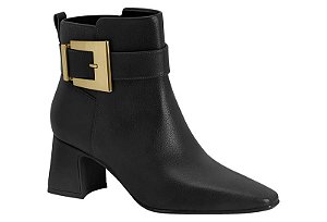 Bota Vizzano Cano Curto Com Fivela Dourada E Salto Bloco Preto