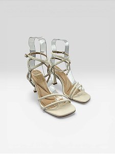 Sandália Feminina De Salto Fino Com Tiras Delicadas  Off White