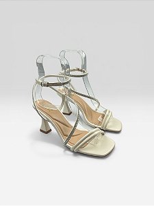Sandália Salto Taça Com Strass Off White