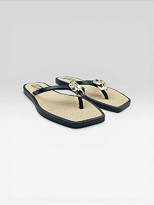 Chinelo Slim Com Detalhe Dourado  Preto