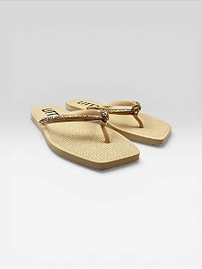 Chinelo Com Bico Quadrado E Pedras Bege/Mt39