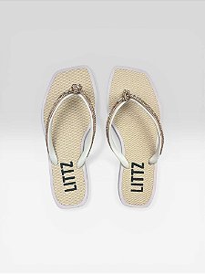 Chinelo Com Bico Quadrado E Pedras Branco/Mt39