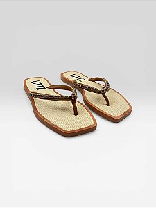 Chinelo Com Bico Quadrado E Pedras Caramelo/Mt40