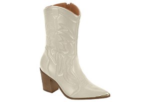 Bota Country Vizzano Cano Médio Com Bordado E Salto Bloco Branco Off