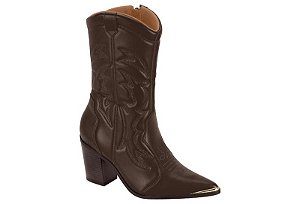 Bota Country Vizzano Cano Médio Com Bordado E Salto Bloco Cafe