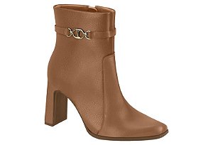 Bota Vizzano Cano Curto Com Salto Bloco Alto E Detalhe Metalizado Caramelo