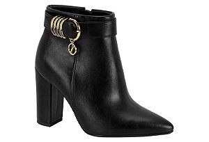 Bota Vizzano Cano Curto Com Salto Alto Bloco E Detalhe Dourado Preto