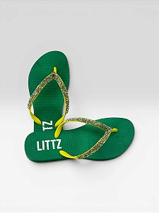 Chinelo Feminino Brasil Littz Verde Correia Strass