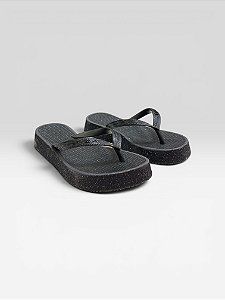 Chinelo Plataforma Feminino Com Glitter E Solado Leve Preto