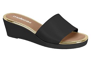 Tamanco Anabela Moleca Feminino Confortável Slide Preto/Dourado