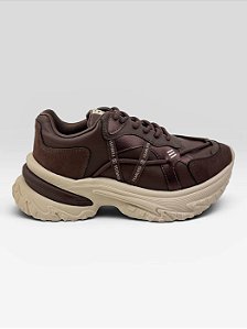 Tênis Casual Chunky Com Recortes Modernos  Camurca Plus Marron