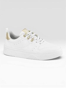 Tênis Casual Com Detalhes Metálicos  Branco/Ouro