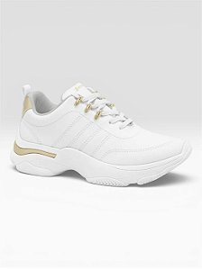 Tênis Casual Feminino Detalhe Metalizado Branco/Ouro