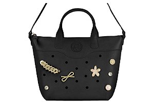 Bolsa Moleca Estilo Tote Com Alça Removível E Enfeites Personalizados Preto