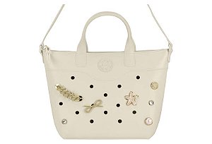 Bolsa Moleca Estilo Tote Com Alça Removível E Enfeites Personalizados Branco Off