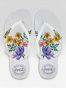 Chinelo Coca-Cola Shoes Floral Com Detalhe Douradoa Branco/Branco #1