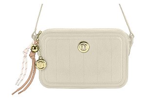 Bolsa Feminina Moleca Transversal Com Pingentes Decorativos Dourados Branco Off