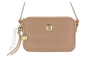 Bolsa Feminina Moleca Transversal Com Pingentes Decorativos Dourados Nude