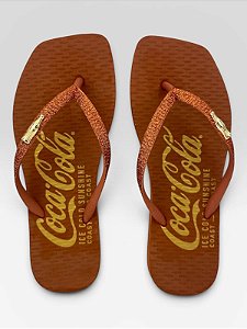 Chinelo Coca-Cola Casual Com Tiras Brilhantes E Estampa Marrom #1