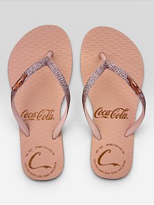 Chinelo Feminino Coca-Cola Com Tiras Brilhantes E Detalhe Metalizado Rose Claro/Rose Claro #1