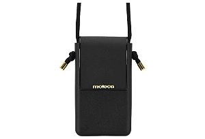Bolsa Porta-Celular Moleca Transversal Feminina Com Tampa E Detalhes Dourados Preto