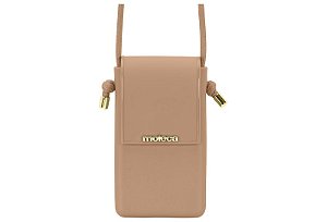 Bolsa Porta-Celular Moleca Transversal Feminina Com Tampa E Detalhes Dourados Nude