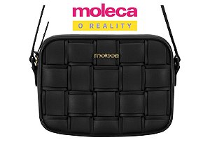 Bolsa Feminina Moleca Transversal Com Trama Geométrica E Design Moderno Preto
