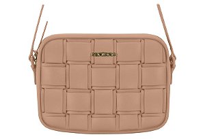 Bolsa Feminina Moleca Transversal Com Trama Geométrica E Design Moderno Nude