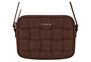Bolsa Feminina Moleca Transversal Com Trama Geométrica E Design Moderno Chocolate