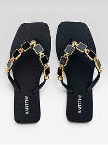 Chinelo Rasteiro Rafitthy Com Detalhes Metalizados Veneza/Preto