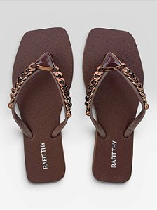 Chinelo Rasteiro Rafitthy Com Correntes Metalizadas Precious/Charm Bronze