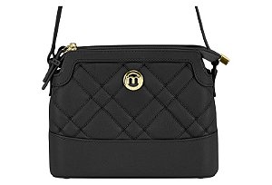 Bolsa Feminina Moleca Transversal Matelassê Com Detalhe Metalizado E Design Elegante Preto