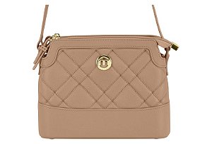 Bolsa Feminina Moleca Transversal Matelassê Com Detalhe Metalizado E Design Elegante Nude