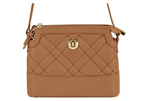 Bolsa Feminina Moleca Transversal Matelassê Com Detalhe Metalizado E Design Elegante Camel