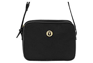 Bolsa Feminina Moleca Transversal Casual Com Design Minimalista E Logo Metalizado Preto