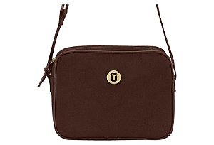 Bolsa Feminina Moleca Transversal Casual Com Design Minimalista E Logo Metalizado Chocolate
