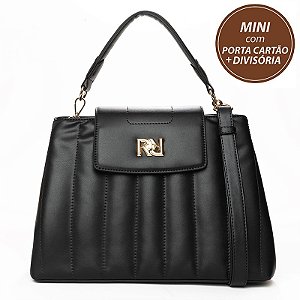 Bolsa Rafitthy Feminina Matelassê Com Logo Dourado E Alça De Corrente Preto