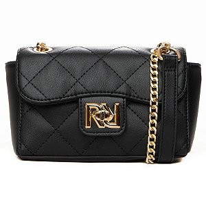 Bolsa Rafitthy De Ombro Matelassê Preta Com Corrente Fecho Metálico Dourado Preto