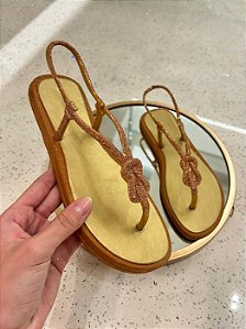 Sandália Rasteira Feminina Com Amarração E Aplicação De Strass Ouro #1