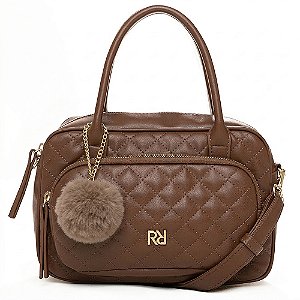 Bolsa Feminina Rafitthy Matelassê Com Bolso Frontal E Pompom Chocolate Brown