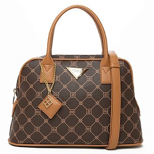 Bolsa De Mão Rafitthy Estampa Logomania Média Com Detalhes Dark Cacau/ Caramelo