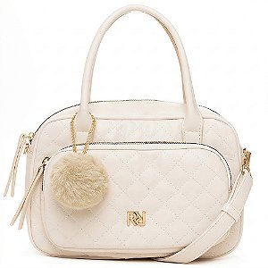 Bolsa Feminina Rafitthy Matelassê Com Bolso Frontal E Pompom Milk