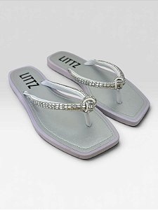 Chinelo Feminino Littz Com Strass Colorido Branco