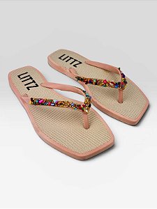 Feminino Littz Preto Com Tiras Em Pedrarias Rose/Mt07