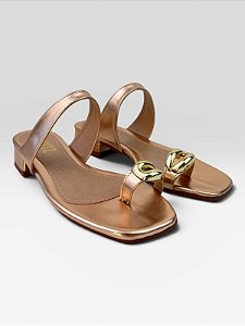 Tamanco Feminina Littz Metalizada Com Salto Baixo E Detalhe Dourado  Cobre Metalizado